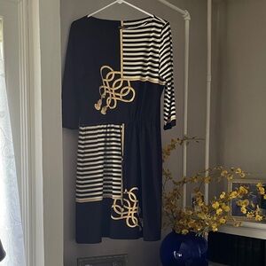 Black and White Dress with Gold Detailing by J McLaughlin